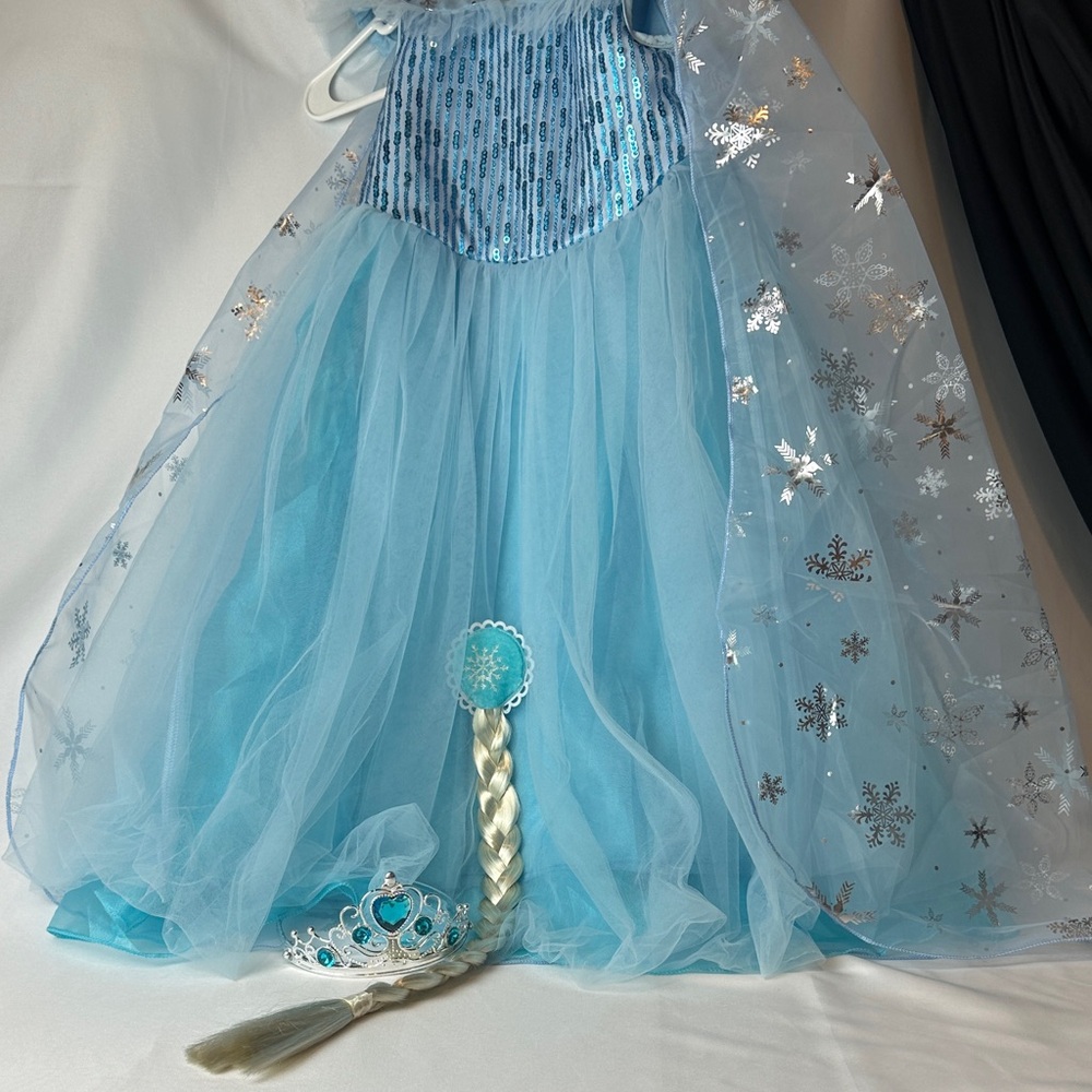 Blue Frozen Princess Costume with Tiara and Braid